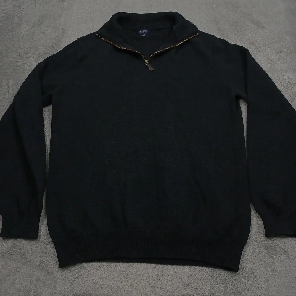 J‎ Crew Sweater Mens Large Tall Black Knit 1/4 Zip Pullover Casual Preppy